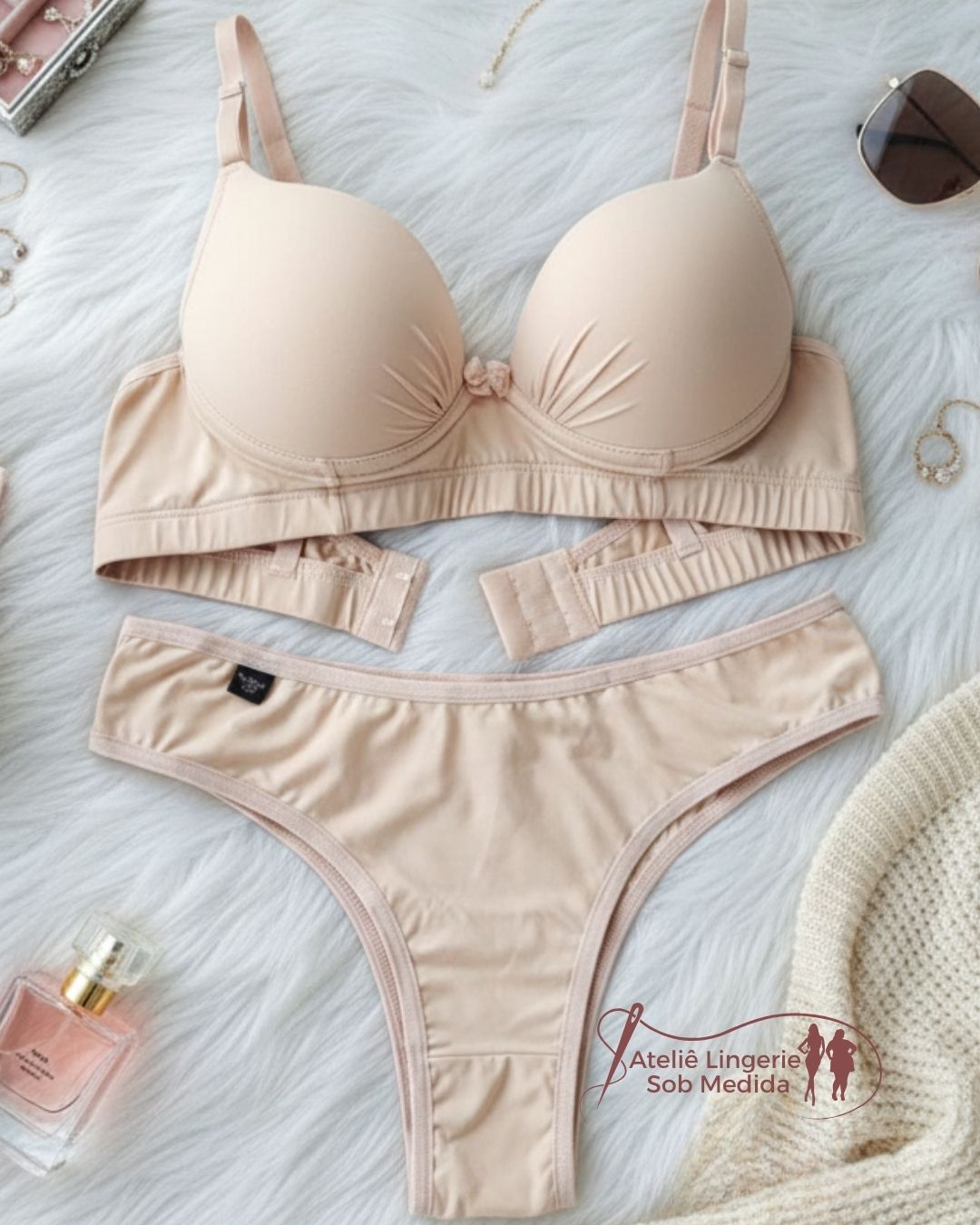 conjunto de lingerie nude basica para o dia a dia